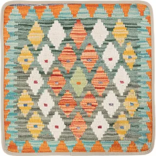 Nain Trading Orientteppich Kelim Afghan Kissenbezug 50x50 Handgewebter Orientteppich Quadratisch, quadratisch, Höhe: 5 mm beige|grün|rot