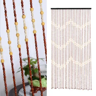 kangten Retro Fadenvorhang, Türvorhang Holzperlenvorhang Trennwand Fenster Vorhang 27Line Fadengardine Streifenvorhang Dekorative für Türen Fenster