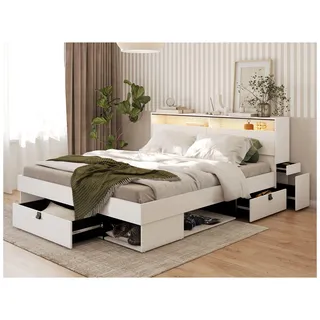 MEBLINI Funktionsbett 180x200 SMARTEE mit Lattenrost aus Holz - Schrankbett mit LED - Bett mit Stauraum - Doppelbett mit Schubladen - Stauraumbett - Bettkästen mit Aufbewahrung - Weiß/Schwarz