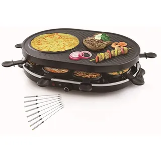 Setpoint Raclette, Gerät für 2-8 Personen, ovaler Elektro Tischgrill groß Crepesmaker schwarz
