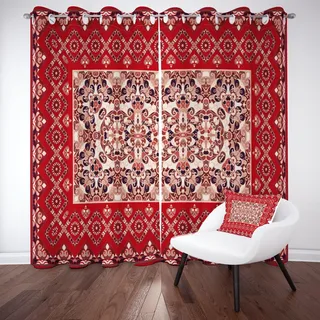 Orientalisch Vorhang mit Ösen 2er Set, Vintage Böhmen Gardinen Wohnzimmer 225x70 cm, Abstrakte Geometrisch Blumen Verdunkelungsvorhange Blickdicht Schlafzimmer Thermo Schallschutz Blackout Curtain