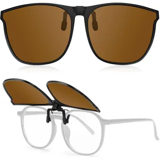 Kiiwah Polarisiert Sonnenbrillen Aufsatz Brille, UV400 Clip on Sonnenbrille für Brillenträger, Ultraleicht Sonnenbrille Zum Aufstecken Damen Herren (Braun) - 57 mm