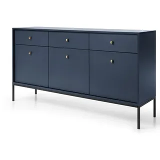 Kommode Sideboard 154cm in blau, Fußgestell schwarz, Griffe goldfarben