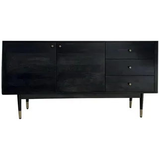 Wohnling Sideboard WL7.021 160 cm Massivholz Schwarz Kommode Anrichte Türen Schubladen (160 cm Akazie Massivholz Schwarz, Kommode Hoch), Anrichte Modern, Standschrank Türen & Schubladen schwarz