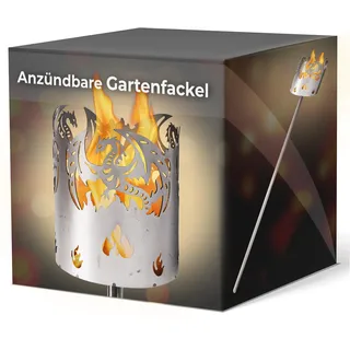 Novaliv Gartenfackel für draußen Motiv Drache- Holzspäne mit Wachs - Schwedenfackel Pelletfackel Feuersäule Flammschalen Wachsfackel Gartenleuchte
