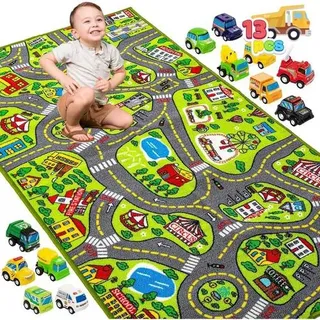 Teppich Kinderzimmer Autoteppich Spielmatte 80x150cm 12 Mini Auto