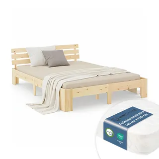 Homestyle4u Massivholzbett 140 x 200 cm H3 Braun/Grau