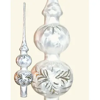 Lauschaer Glaskunst-Christbaumspitzen Weihnachtsbaumspitze Winterzeit Silber mit Weiß