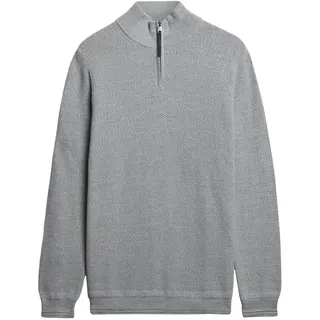 Superdry Herren Strickpullover mit Zip-Stehkragen - Cotton Texture Henley, Pullover, einfarbig Hellgrau XL