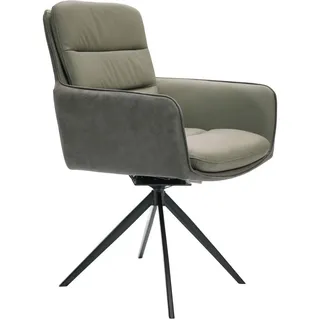 Xora Armlehnstuhl, Grau, Anthrazit, Leder, Textil, Metall, Echtleder, Büffelleder, Drehkreuz, 58x89x67 cm, Sitzfläche 180° drehbar, inklusive Armlehnen, automatische Rückholfunktion, Esszimmer, Stühle, Esszimmerstühle, Armlehnenstühle