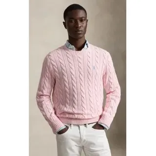 Polo Ralph Lauren für Herren. 710775885543 Pullover aus Baumwolle mit rosa Zopfmuster (S), Lässig, Langarm