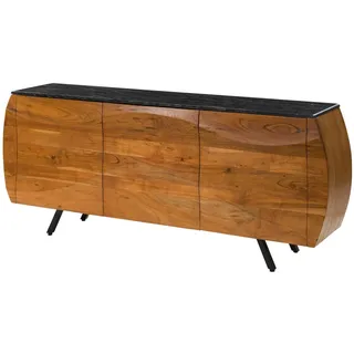 MASSIVMOEBEL24.DE Sideboard 184 x 75 x 40 cm Akazie / Marmor Schwarz