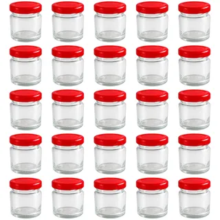 hocz 25x Mini Marmeladengläser 37 ml | mit Deckel Rot TO 43 | kleine Einmachgläser mit Schraubdeckel zum befüllen | Schraubgläser, Sturzgläser Set | leere Gläser für Marmelade | 25 Stück
