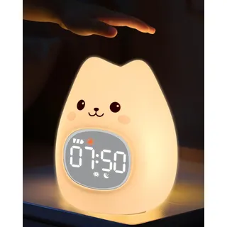 Yiliaw Katzen Kinderwecker mit Nachtlicht – Schlaftrainer & Aufwachuhr, wiederaufladbare Silikonlampe fürs Schlafzimmer, Perfekter Schlafbegleiter für Jungen & Mädchen