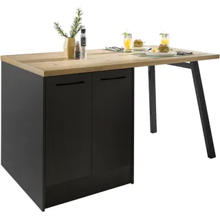 Kücheninsel BASIC BY BALCULINA "Turin", schwarz (front: schwarz matt woodprint, artisan eichefarben, korpus: schwarz matt woodprint, arbeitsplatte: artisan eichefarben), B:150cm H:91cm T:90cm, Komplettküchen-Sets, Küchenzeile, Breite 150cm