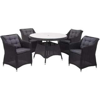 Mendler HWC-F51 Loungeset rundes Rattan schwarz