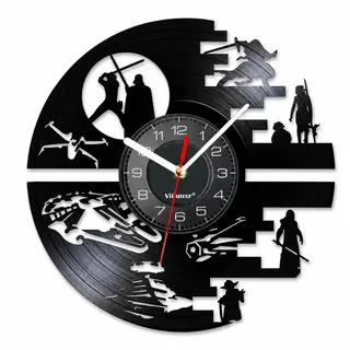 Viiluuxr Vinyl Wanduhr 30 cm, Lautlose Schallplattenuhr Schwarz | Science-Fiction-Motiv mit leisem Quarzwerk für Wohnzimmer, Küche, Büro, Heimkino und Gaming-Zimmer