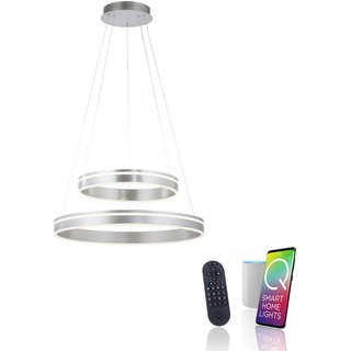 Paul Neuhaus Q VITO LED Hängelampe Smart Home silberfarbig rund doppel Ring Fernbedienung