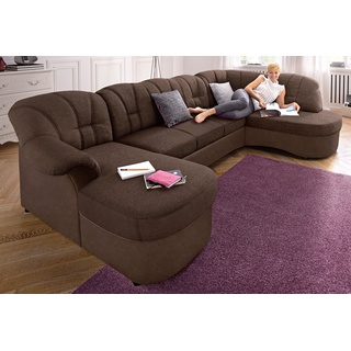 Wohnlandschaft DOMO COLLECTION "Flores" Sofas Gr. B/H/T: 293 cm x 86 cm x 82 cm, Microfaser PRIMABELLE-Struktur, Recamiere links, mit Bettfunktion-ohne Federkern, braun (braun, dunkelbraun) Sofas Couches wahlweise mit Bettfunktion, Federkern