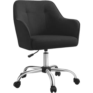 SONGMICS Bürostuhl, Ergonomischer Drehstuhl, Höhenverstellbar, Leinenoptik | Schminkstuhl mit Rollen, 64 x 64 x 89,5-99,5 cm, bis 110 kg, für Homeoffice, Tintenschwarz, TYRA Kollektion, OBG019B01