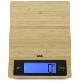 ADE Digitale Küchenwaage KE 1128 Ramona (Elektrische Waage mit Wiegefläche aus echtem Bambus, präzise bis 5 kg, LCD-Display, Sensor-Touch) braun