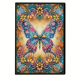 Generish Diamond Painting Vintage Notizbuch,Schmetterling 50 Seiten Kunstleder Blanko Tagebuch,Tagebuch mit exquisitem Musterdesign,Tagebuch Leder,Skizzenbuch,Größe A5