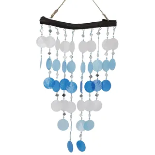 GURU SHOP Muschel Mobile, Ethno Windspiel, Sonnenfänger - Blau/weiß, 40x30x1 cm