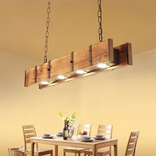 LED Hängeleuchte Retro Esszimmer Holz Hängelampe Esstischlamp Hoehenverstellbar Pendelleuchte Industrie Kronleuchter Wohnzimmer Scheinwerfer Café Bar Pendellampe Küche Büro Deckenleuchte 100CM