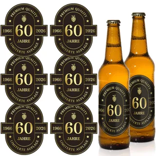 6 Stück Flaschenetikett 60. Geburtstag, Bierflaschen 10x7,8cm Schwarz-Gold selbstklebend Etikett 60 Geburtstagsdeko Geburtstagsgeschenk für Frauen Männer (60)