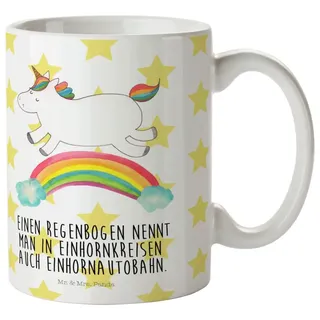 Mr. & Mrs. Panda Kinderbecher Einhorn Regenbogen - Weiß - Geschenk, Unicorn, Einhörner, Glitzer, Br, Kunststoff, Robustheit weiß