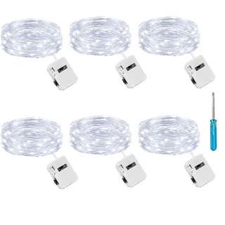litogo 6 Stück Mini Lichterkette mit Batterie, 2M 20 LED Lichterkettenbatterie mit 3 Modi, Wasserdicht Kleine Lichterketten Batteriebetriebene für Hochzeit Party Innen Weihnachten Deko, Kaltweiß