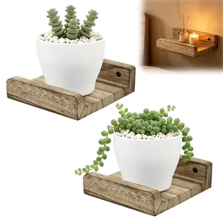 2er-Set Kleine Wandregale Holz, 12,8 x 12,8 cm Mini-Schweberegal mit Rand, Ausstellungsleisten für Wand Mini-Regal Rustikales Holzregal für Bilderrahmen Pflanzen Deko Schlafzimmer Küche Badezimmer