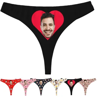 Nirusetty Individuelle Damen-Tangas und Tangas mit Fotogesicht, personalisierte Unterwäsche, Höschen, Hipster-Bikini, individuelle Unterwäsche, lustige Geschenke für Ihre Frau, Freundin, Rotes Herz