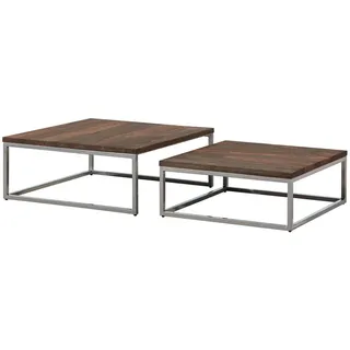 MASSIVMOEBEL24.DE Couchtisch 2er-Set Braun Sheesham 75 x 75 x 30 cm