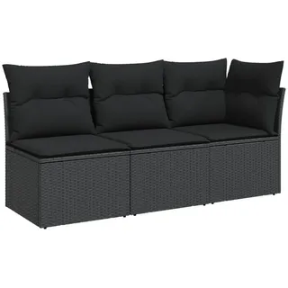 vidaXL Gartensofa mit Kissen 3-Sitzer Schwarz Poly Rattan