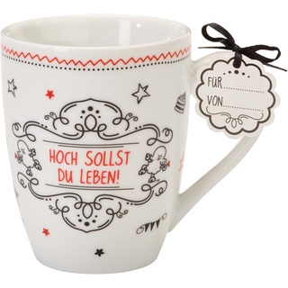 Sheepworld Tasse mit Spruch Hoch sollst du leben | Kaffeetasse, Porzellan, 30 cl Lieblingstasse, Geschenk Geburtstag | 59266