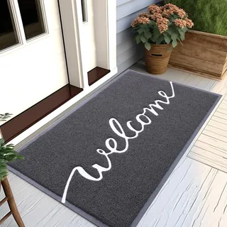 Homaxy Welcome Fußmatte außen und innen, rutschfeste Schmutzfangmatte Türmatte, waschbar Fussmatte aussen für Haustür, Eingangsbereich, Garten (80 x 120 cm, Grau)