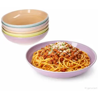 MamboCat Pastello 6er Set Spaghettiteller I Ø23,5cm, 800 ml I Bunte Steingut-Teller mit Pastell-Farben für 6 Personen I Tiefe Teller für Pasta, Salat, Bowls, Suppen & Co. I Essteller tief