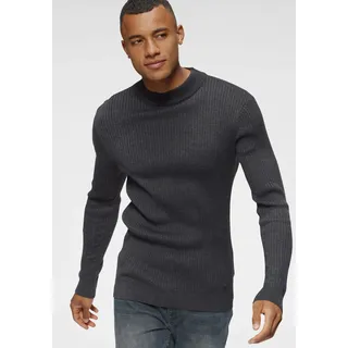 Stehkragenpullover BRUNO BANANI, Herren, Gr. 3XL (64/66), grau (anthrazit, meliert), Feinstrick, Obermaterial: 50% Baumwolle, 50% Polyacryl, meliert, Basic, slim fit, Bündchen, Pullover Stehkragenpullover, in Rippstrickoptik