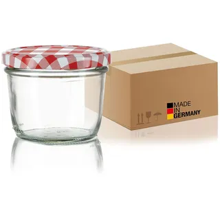 BigDean 12x Marmeladengläser 125ml - Einmachgläser klein, Gläser zum Verschenken, Schraubgläser - Made in Germany - Sturzgläser mit Deckel TO 66 - Rot kariert
