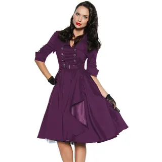 Yourdesignerz Lila Retro Rockabilly Kleid aus Satin mit Kragen und Knöpfen - XL