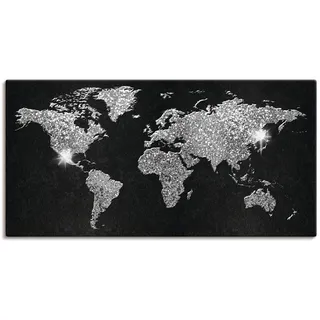 Wandbild ARTLAND "Weltkarte Glitzer", schwarz (farbe bild(er): schwarz), B:150cm H:75cm, Bilder, als Alubild, Leinwandbild, Poster in verschied. Größen