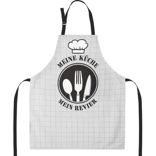 GRUSS & CO Schürze mit Spruch Meine Küche, mein Revier | Kochschürze aus Baumwolle, 87 cm x 70 cm, Mehrfarbig | Geschenk Küche, Kochen, Freunde, Geburtstag | 47089