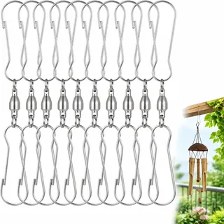 10 Stück drehbare Doppelhaken Clips Edelstahl 8 cm silber für Windspiel Windspinner Außendeko Balkon Garten universell einsetzbar robust wetterfest
