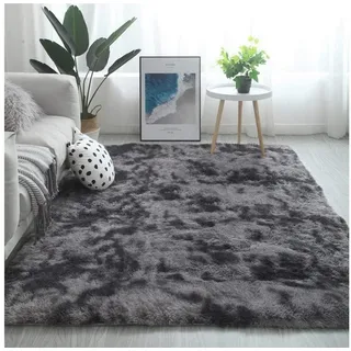 luxuskollektion Plüschteppich Hochflorteppich 200 x 300 cm Schwarz/Grau