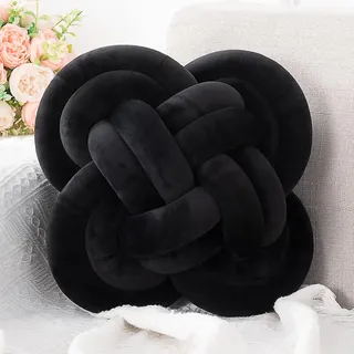 Bebusingoto Weiche Plüsch-dekokissen Für Sofa, 30 Cm Große Knotenkissen, Schwarze Deko Fürs Studentenwohnheim, Kugelkissen Fürs Bett, Wohnzimmer