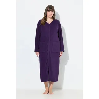 Ulla Popken Bademantel Bademantel Frottee 2-Wege-Reissverschluss Langarm, Langform, Materialmix blau 70/72