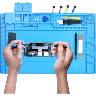 YIYIZI Lötmatte Silikon 35 x 25 cm, Hitzebeständige Reparaturmatte bis 500°C, Magnetmatte für Löten, Elektronik, Handy, Computer, Rutschfeste Arbeitsmatte für Werkbank