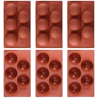 JAPCHET Silikon Gießformen, Silikonformen, 6 Stück 8 cm extra große 5 Mulden Halbkugel Silikon-Backformen Kuppelkuchenformen für Schokolade, Gelee, Kuppelmousse Kuchen, Pudding, braun