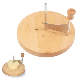Käsehobel Rund 19,5 cm aus Bambusholz, Girolle Käsehobel für Tête de Moine Käse, Käseschaber für feine Käseblüten und Schokoladenrosen, stabiler Käseschneider für Küche und Servierplatte